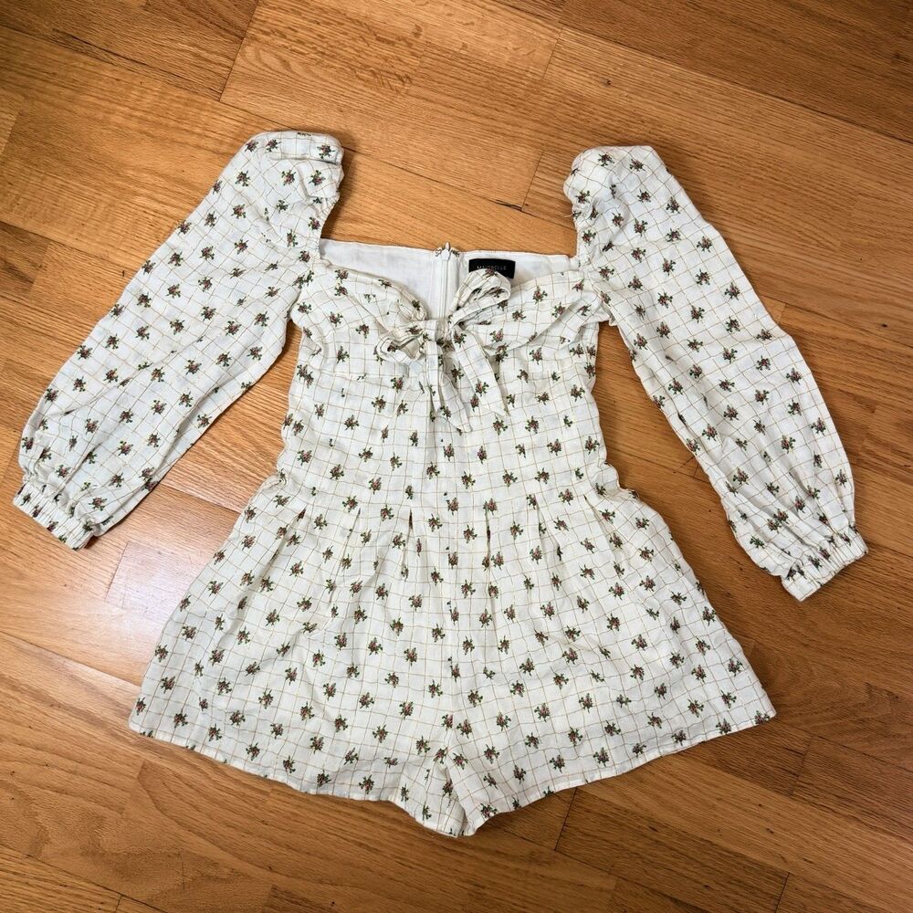 Majorelle Ravi Romper White Ditsy XXS Pockets Lined Puff Sleeve Cottage Coquette